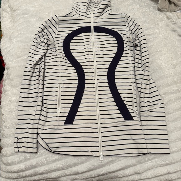 lululemon athletica Tops - lululemon athletica Navy and White Striped Zip-Up Hoodie